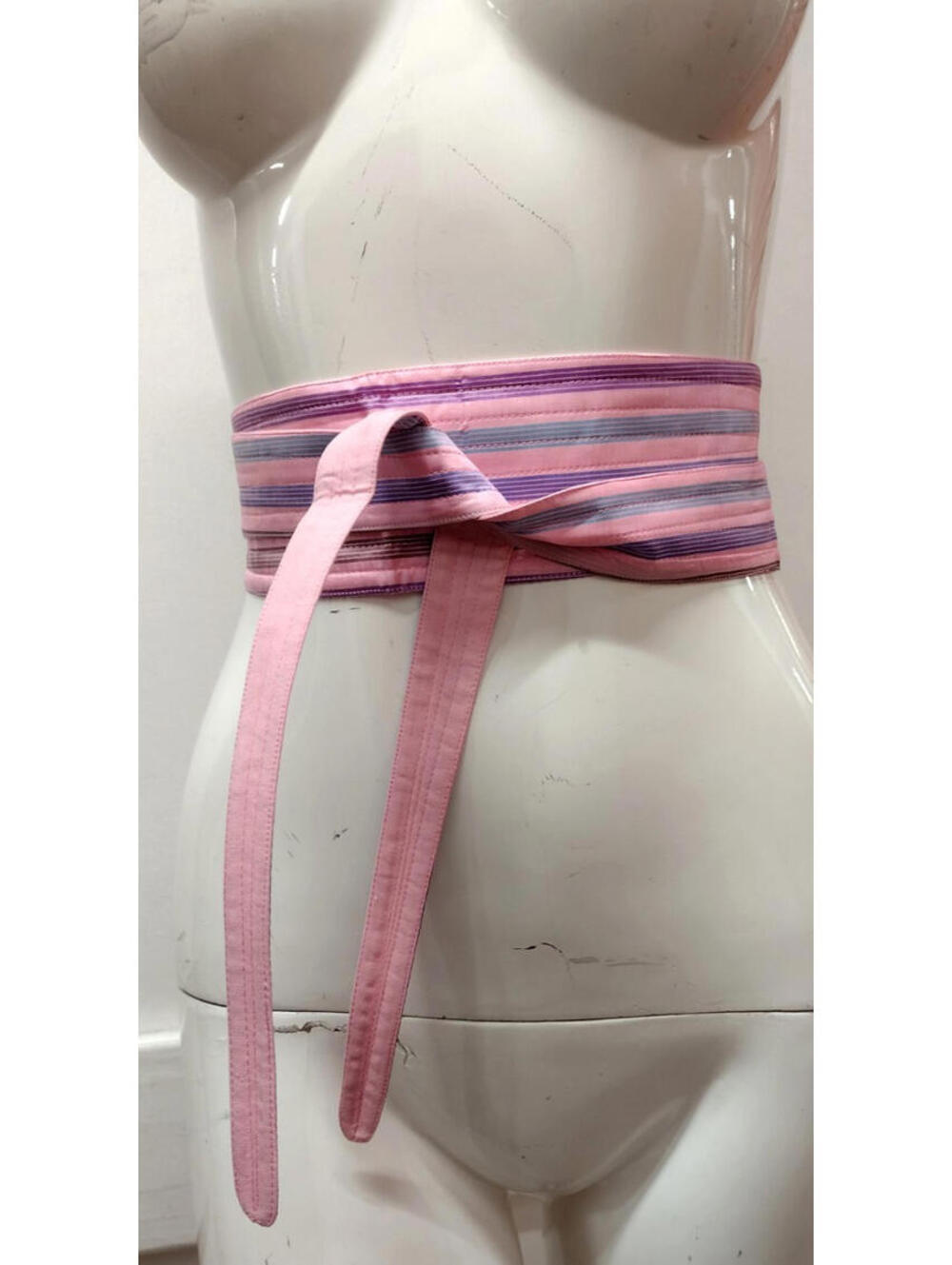 Vintage Glam 1970s 100% Pure Silk Sash Pink Belt Wide Striped Purple Fuchsia NEW